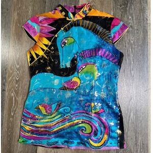 Unbranded Cheongsam Top Women Medium Multicolor Horse Bird Art Frog Closure